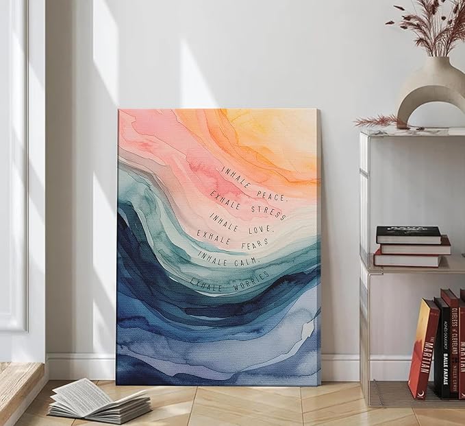Mental Health Canvas Wall Art Inhale Exhale Meditation Painting Picture Wall Decor Watercolor Abstract Therapy Office Poster Print Artwork for School Counselling Room Office Furniture Decoration