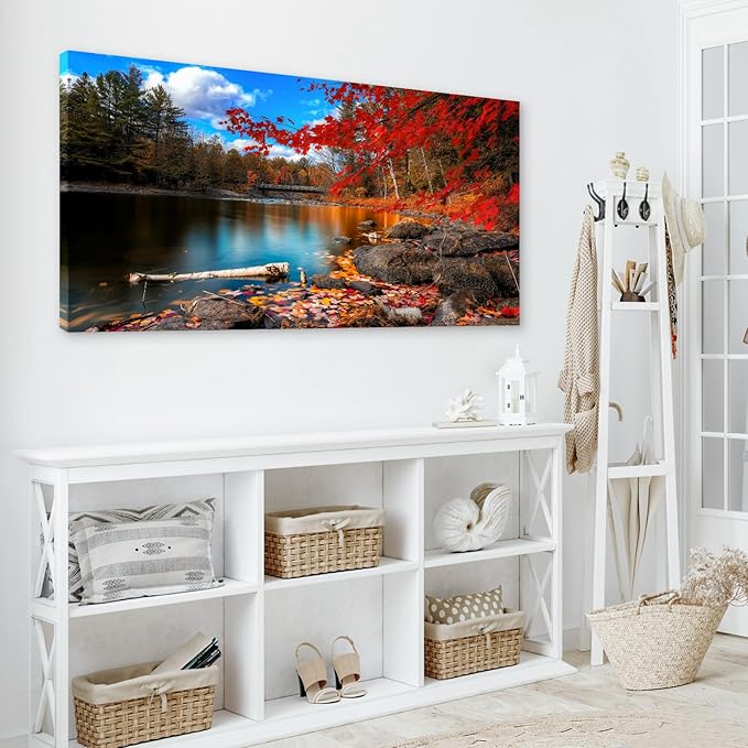 DZL Art S72698 Nature Wall Art Canvas Artwork Lake Mountain Red Maple Leaf National Park Nature Pictures for Living Room Bedroom Office Wall Decor Home Decoration
