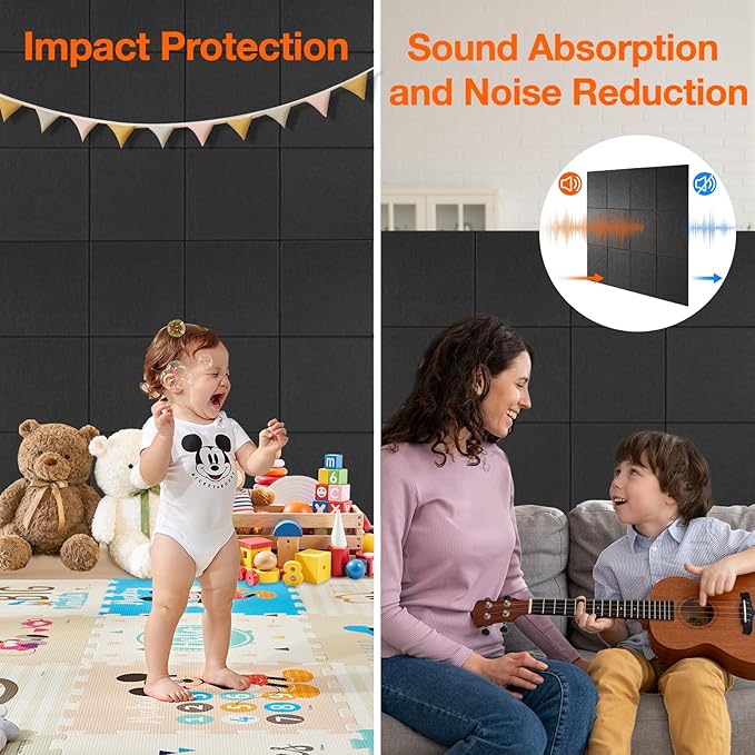 Large Cork Boards for Walls, 48" x 36", 12 Pack Bulletin Boards Alternative, Cork Board for Office, Black Felt Wall Tiles, with Removable Nano-Adhesive and Pushpins