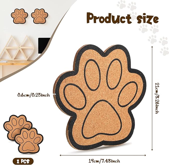 Decorative Cork Bulletin Board for Walls Memo Bulletin Pin Board Dog Paw Shape Bulletin Cork Board for Office Home Kitchen (2 Pieces)