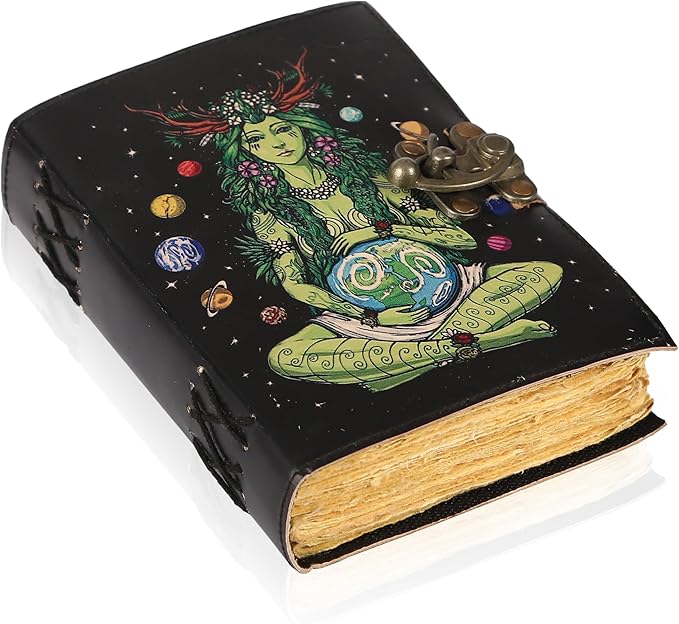 TUZECH Book of Spells Mother Of Earth Leather Bound Journal Deckle Edge Paper Tree of Life Antique Embossed Bound Daily Notebook With Colorful Print Journal Antique Vintage Book for Men and Women