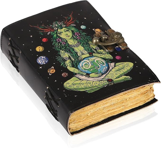 TUZECH Book of Spells Mother Of Earth Leather Bound Journal Deckle Edge Paper Tree of Life Antique Embossed Bound Daily Notebook With Colorful Print Journal Antique Vintage Book for Men and Women