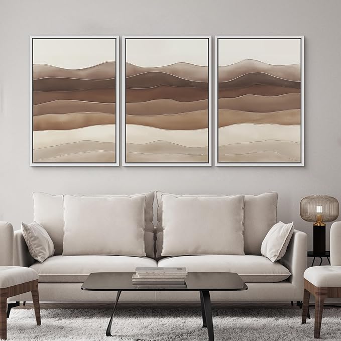 SIGNWIN Framed Canvas Print Wall Art Set Layered Earthy Ridges Illustrations Decorative Relax/Calm Zen for Living Room, Bedroom, Office - 24"x36"x3 WHITE