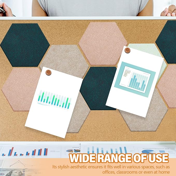 16 Pcs Hexagon Cork Board for Walls with 50 Wooden Push Pins 6.7 x 5.9 in Felt DIY Tiles Notice with Nano Tape Hanging Bulletin Board for Home Photo Office Memo Note (Green)