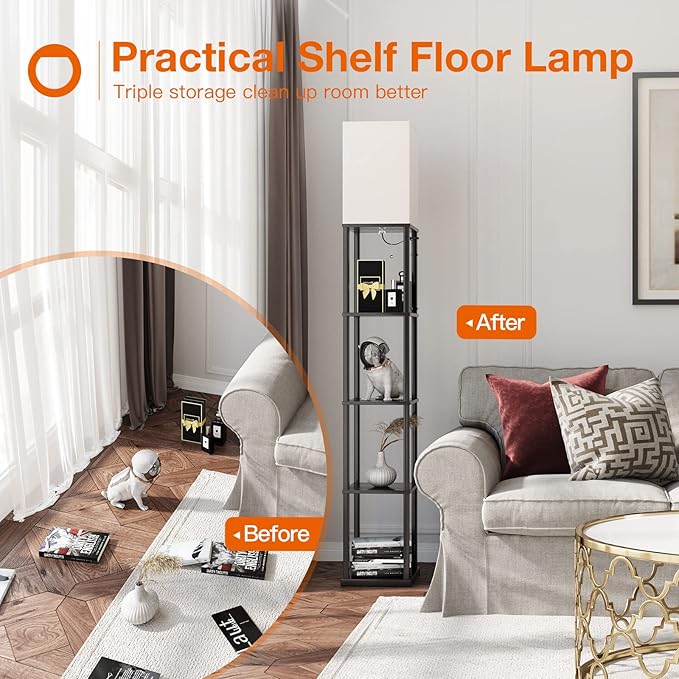 addlon Floor Lamp with Shelves, 5-Tier Modern Shelf Floor Lamp with 3CCT LED Bulb
