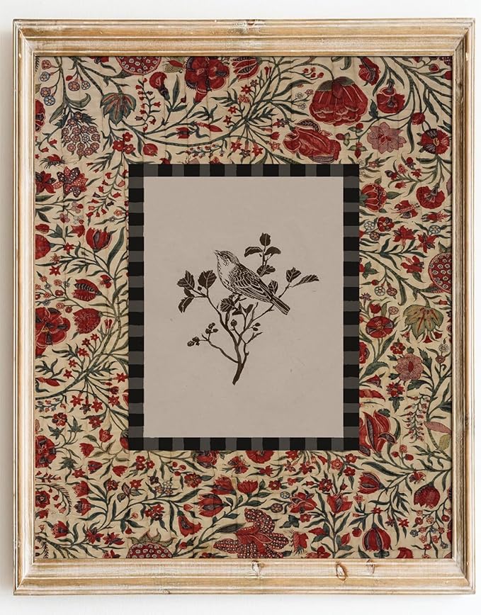 Kizbok Vintage Floral Wall Art Prints Decor Retro Flower Drawing Canvas Prints Antique Botanical Bird Oil Painting, Rustic Flower Art Pictures for Cottagecore Decor, Nursery Bedroom,Bathroom, Gallery Home(8" x 10"-UNFRAMED)