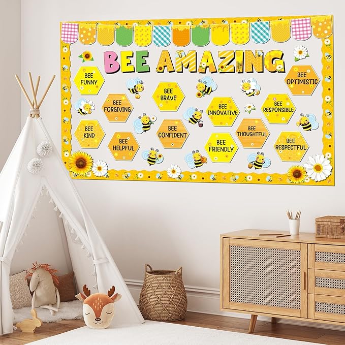 gisgfim Bee Amazing Bulletin Board Decorations Summer Bee Honey Paper Cutouts Inspirational Quotes Bees Daisy Motivational Bulletin Board Set for Back to School Teacher Chalkboard Wall Decor Supplies