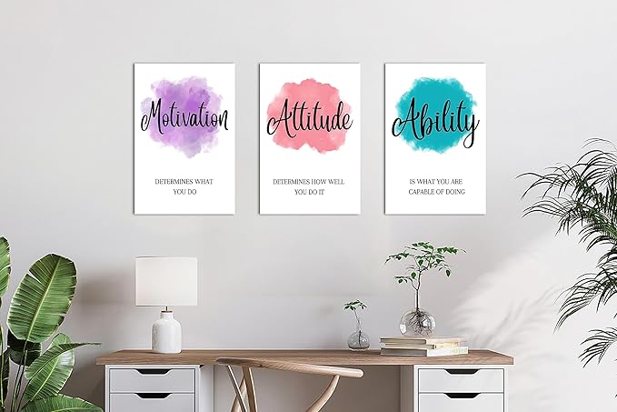 SHMAO 3 Piece Office Canvas Wall Art, Motivational Quotes Watercolor Canvas Print Pictures Wall Decor for Office, Men Women Inspirational Framed Artwork Home Office Decor 12"x18" x 3 Pcs
