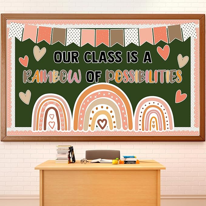 Boho Rainbow Bulletin Board Decorations Rainbow Classroom Bulletin Board Border Set Motivational Paper Cutouts Back to School Preschool Chalkboard Wall Supplies