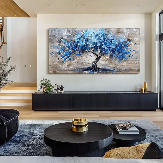SERIMINO Tree of Life Large Wall Art Prints, Blue Tree Abstract Canvas Art Wall Decor, Nature Plant Artwork for Walls, Modern Aesthetic House Decorations Living Room Bedroom Home Office 29"X57"