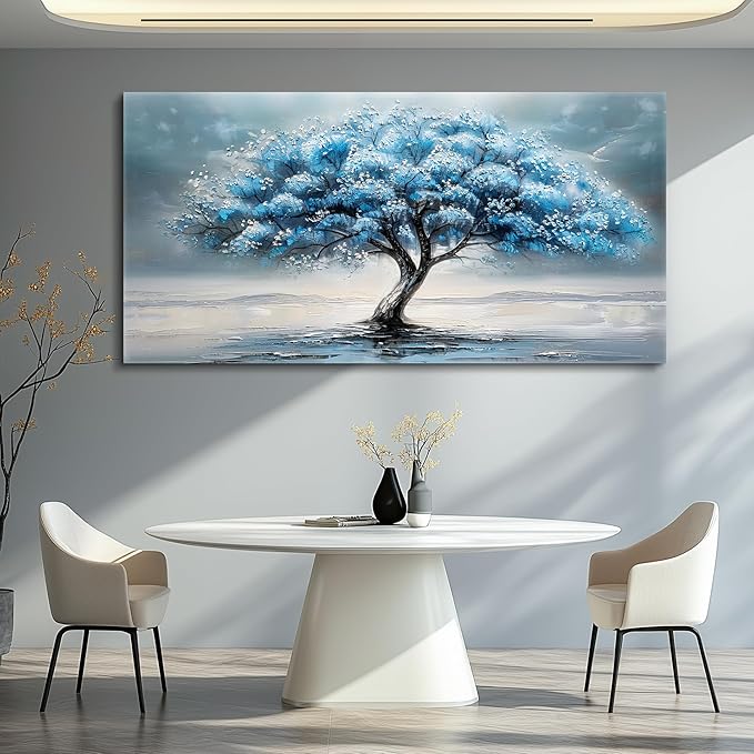 FUHAIHUA Farmhouse Wall Decor For Living Room Large Canvas Wall Art For Bedroom Office Decorations Blue Tree Paintings Abstract Wall Pictures Artworks Ready To Hang Home Decor Mural Art 24"X48"
