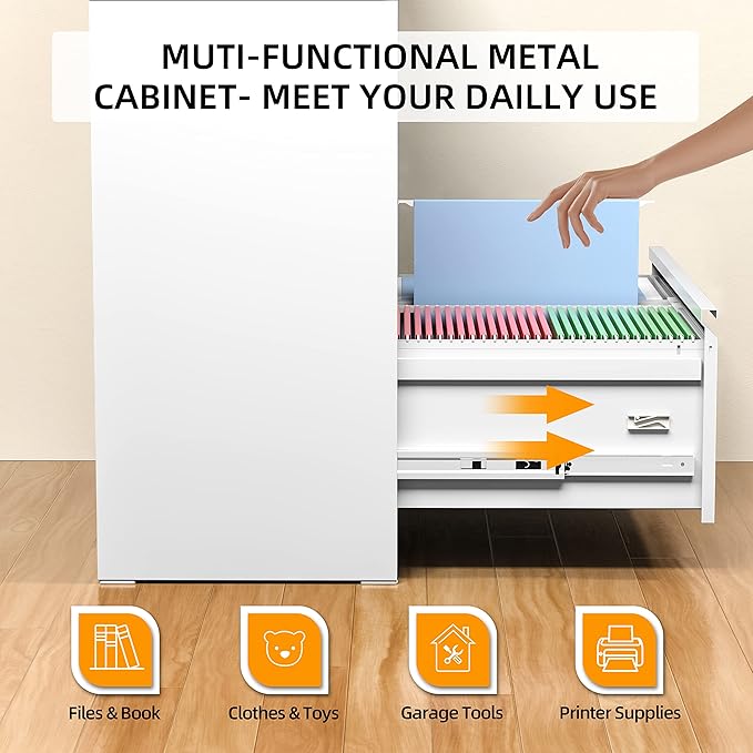 INTERGREAT 4 Drawer Lateral File Cabinet,White Lateral Filing Cabinet with Lock, 36" W Metal Steel Horizontal File Cabinets for Home Office, Easy Assembled