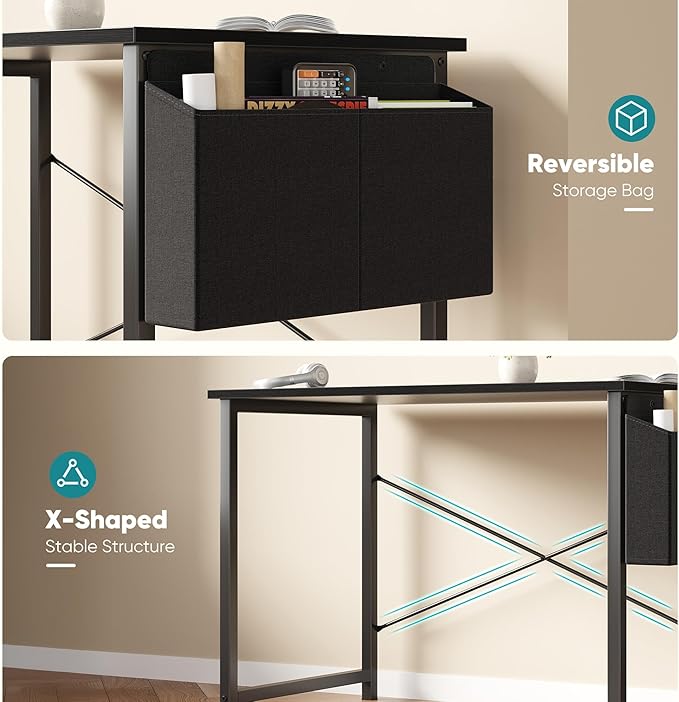 OLIXIS Computer Desk 40 Inch Home Office Desks for Small Spaces, Gaming Writing Study Work Table with Storage Bag and Headphone Hook for Bedroom, Black