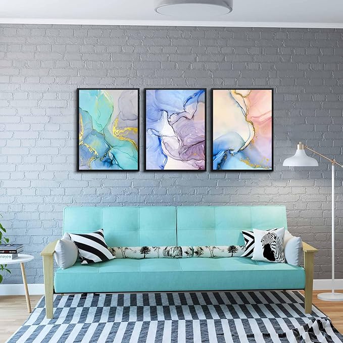 AHUASJART Abstract Wall Art For Living Room Large Wall Decoration For Bedroom Colorful Color Abstract Wall Paintings Office Wall Decor Pictures Modern Home Decor Set of 3 Black Framed Art Prints