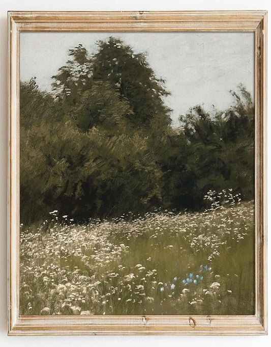 Kizbok Vintage Landscape Wall Art Prints,Farmhouse Summer Meadow Flower Landscape Painting Prints for Wall Decor , Antique Countryside Nature Art Pictures for Bedroom, Rustic Vintage Artwork Poster for Bathroom Bedroom Gallery Home(8" x 10"-UNFRAMED)