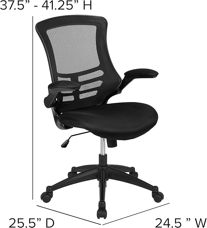 Flash Furniture Set of 4 Mid-Back Swivel Ergonomic Task Office Chairs with Flip-Up Arms, Black Mesh