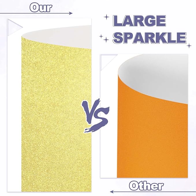 PATIKIL 20Sheets Light Gold Glitter Cardstock, 12x12In Glitter Paper Card Stock Shiny Scrapbook 250gsm Sparkly Paper Large Shimmer for Crafts Scrapbook DIY Art Wedding Party