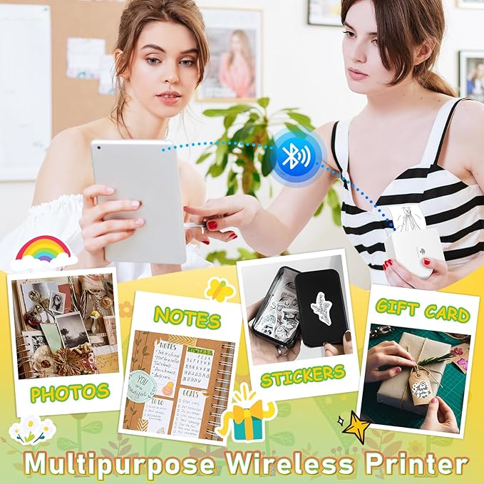 Phomemo Sticker Printer- Mini Thermal Sticker Printer Machine, Small Pocket Label Maker Instant Print for DIY Creation, Study Notes, Photos, Portable Inkless Photo Maker for Kids/Students, White