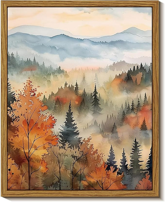 InSimSea Framed Canvas Prints Art Vintage Decor, Classical Retro Fall Forest Painting Autumn landscape Trees Canvas Prints Home Decor Office Farmhouse Bathroom, 8"x10"