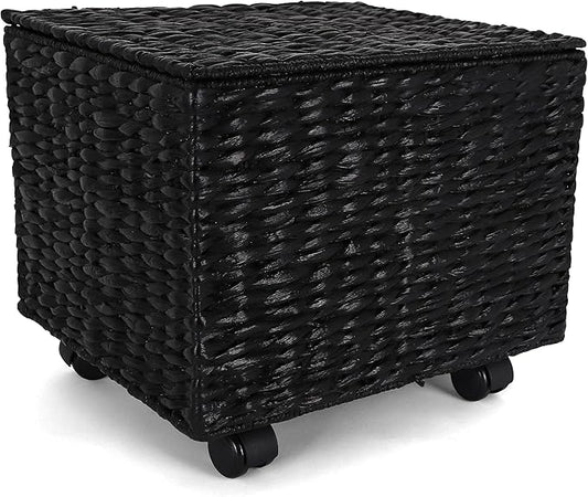 Rutledge & King File Cabinet, Seagrass Cabinet with Rolling Casters, Hanging File Organizer for Home and Office, Black (14 x 15 x 17 inches)