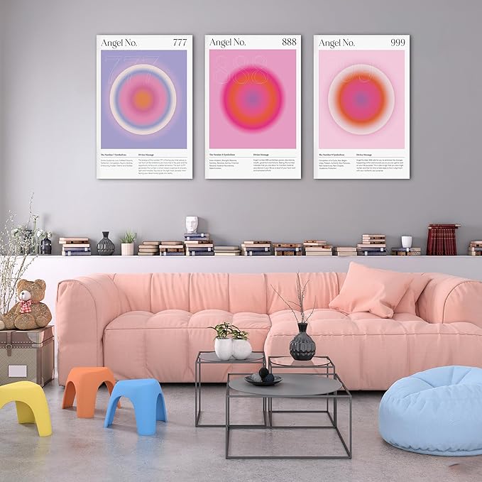 SHMAO Colorful Gradient Aura Angel Numbers Poster Canvas Wall Art for Room Aesthetic Inspirational Spiritual Wall Art Paintings Abstract Minimalist Wall Decor for Bedroom 20"x30" x 3 Pcs