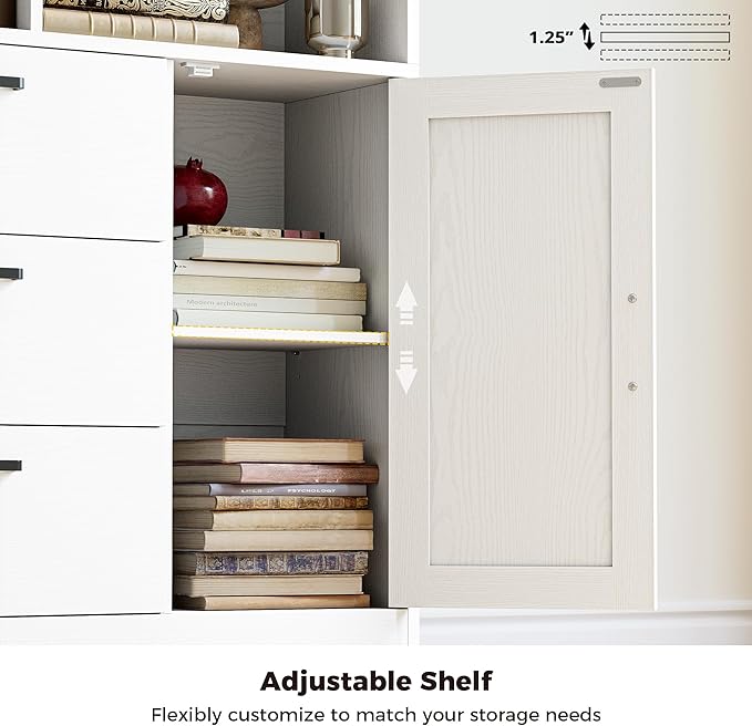 IRONCK Book Shelf with Doors and 3 Drawers 6-Tier Tall Bookcase 70.9 Inch with Storage Modern Bookshelf with 6 Open Cubes for Home Office, Living Room