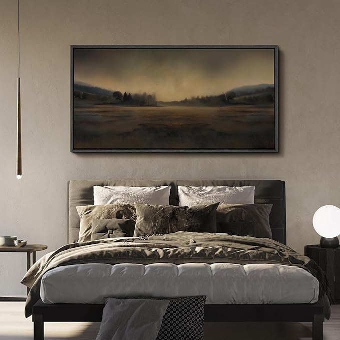 SIGNFORD Extra Large Framed Canvas Print Wall Art Soft Focus Golden Horizon Landscape Illustrations Modern Art Calm Warm for Living Room, Bedroom, Office - 60"x30"