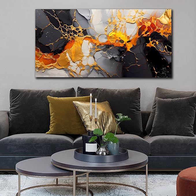 WDHCG Abstract Canvas Wall-Art Living Room - Black and White Wall Decor - Marble Wall Art for Bedroom Office Pictures 24" x 48"