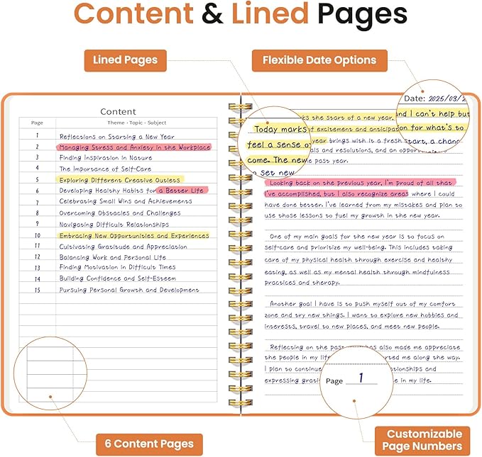 Taja Lined Spiral Journal Notebook for Women & Men, 140 Pages, College Ruled Hardcover Notebook for Work & Note Taking, Journals for Writing, A5(5.7" x 7.9") – Bright Orange