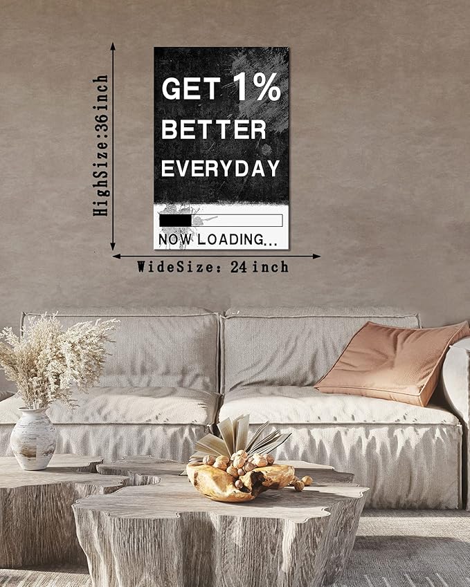 Framed Inspiring Wall Art GET 1% BETTER EVERYDAY Canvas Paintings Wall Decor Gallery Wrapped Ready to Hang-24 Wx36 H