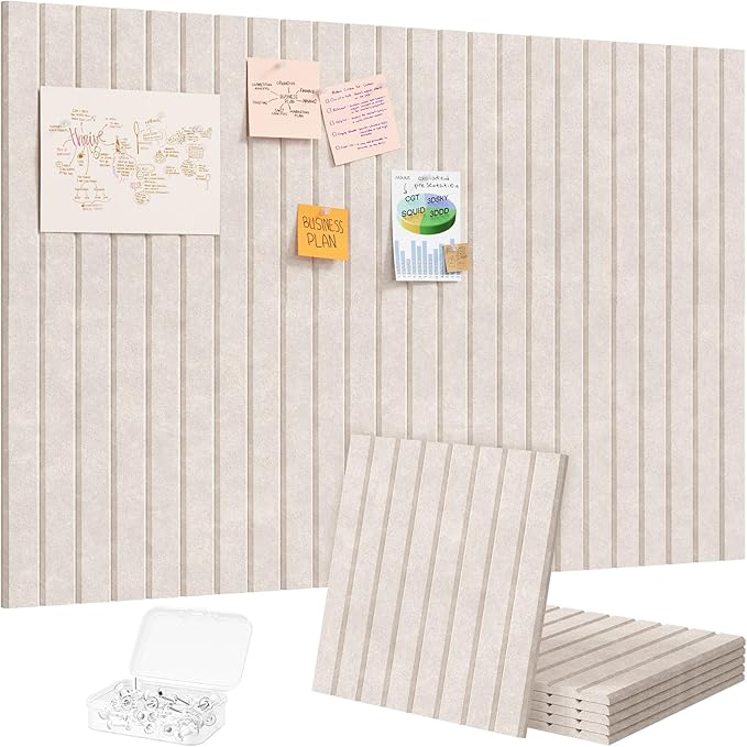Lifewit Felt Slatted Bulletin Board with Self-Adhesive, 36"x 24"-6 Pack Cork Board Alternative, Pin Board Vision Board Message Board with 30 Pushpins for Office Decor, Room Decor, Oatmeal