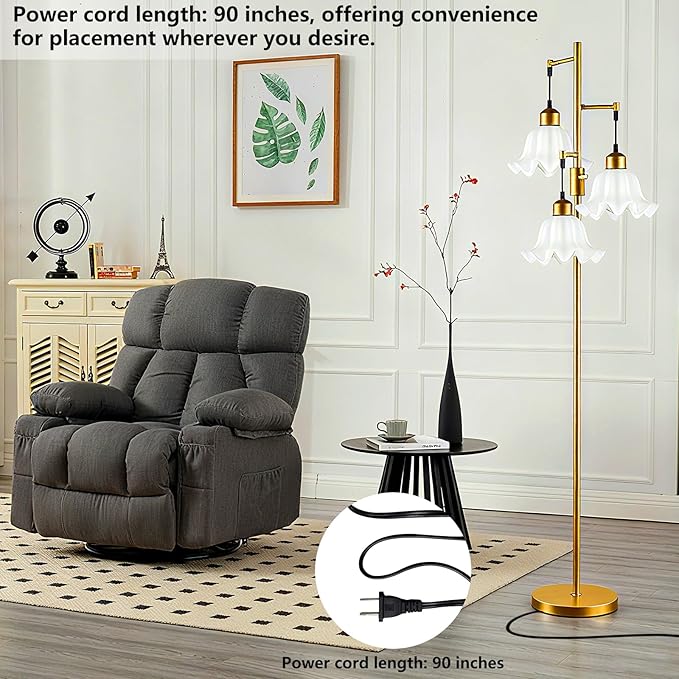 Lightdot 67IN 3-Light Flower Floor Lamp for Living Room, Dimmable Gold Tree Floor Lamps with Acrylic Shade for Wedding/Party, Floral Tall Lamp for Bedroom/Sofa Beside/Corner Decor(Bulb Included)