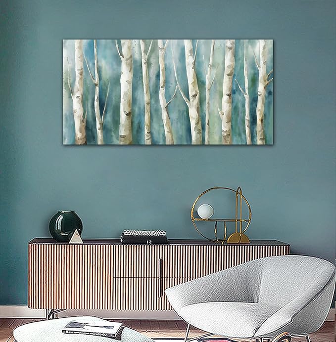 yearainn Birch Trees Canvas Wall Art - Abstract Birch Pictures for Wall Decor Modern Turquoise Canvas Painting Nature Printing Artwork for Living Room Bedroom Home Office Wall Decoration 29" x 58"