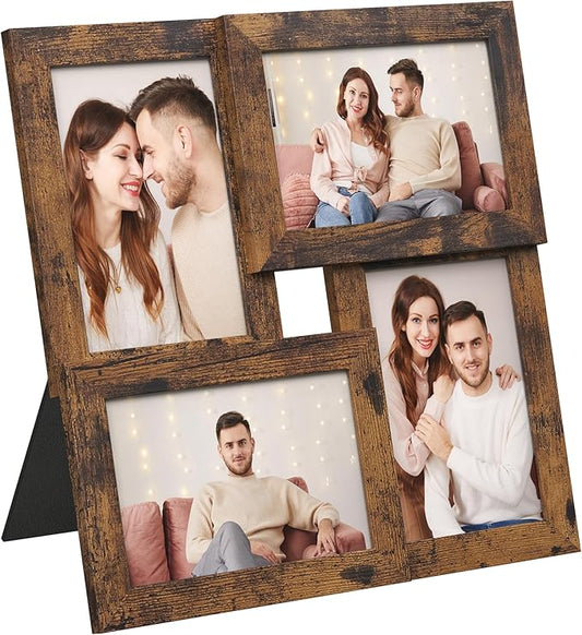 SONGMICS Collage Picture Frames, 4x6 for Wall Decor, Multi Family Photo for Gallery Decor, Hanging Display, Set of 4, Rustic Brown URPF025X01