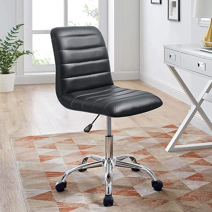 Modway Ripple Ribbed Armless Mid Back Swivel Computer Desk Office Chair In Black