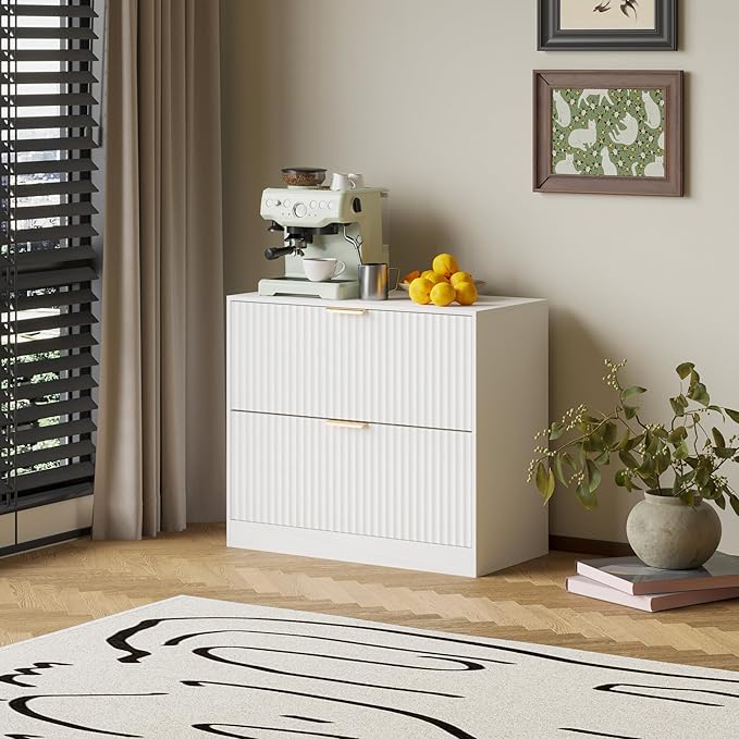 Wooden Two-Drawer Filing Cabinet,Horizontal Home Office Filing Cabinet with Three-Level Adjustable Hanging Rails,Doubles as A Printer Stand,Suitable for A4/Letter/Legal Sizes(White-04)