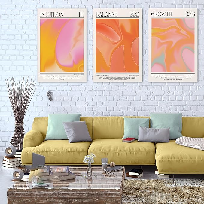 Colorful Gradient Angel Numbers Poster Canvas Print Artwork Room Decor for Bedroom Aesthetic, 3 Piece Framed Inspirational Minimalist Art Paintings Decor for Bedroom Office 24"x36" x 3 Pcs