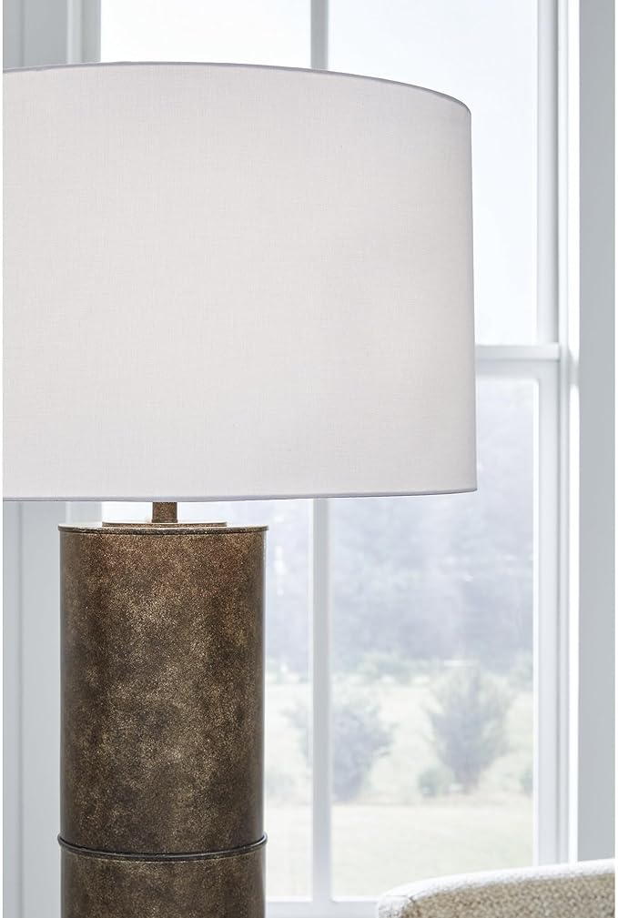 Signature Design by Ashley Jebson Contemporary Metal Floor Lamp with 3-Way Switch, Dark Brown & White