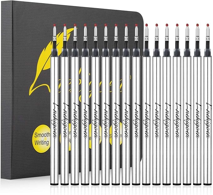 4.37 Inch Rollerball Pen Refills Smooth Writing German Gel Ink Pen Refills Metal Standard Size Fine Point Black Ink 15 Black