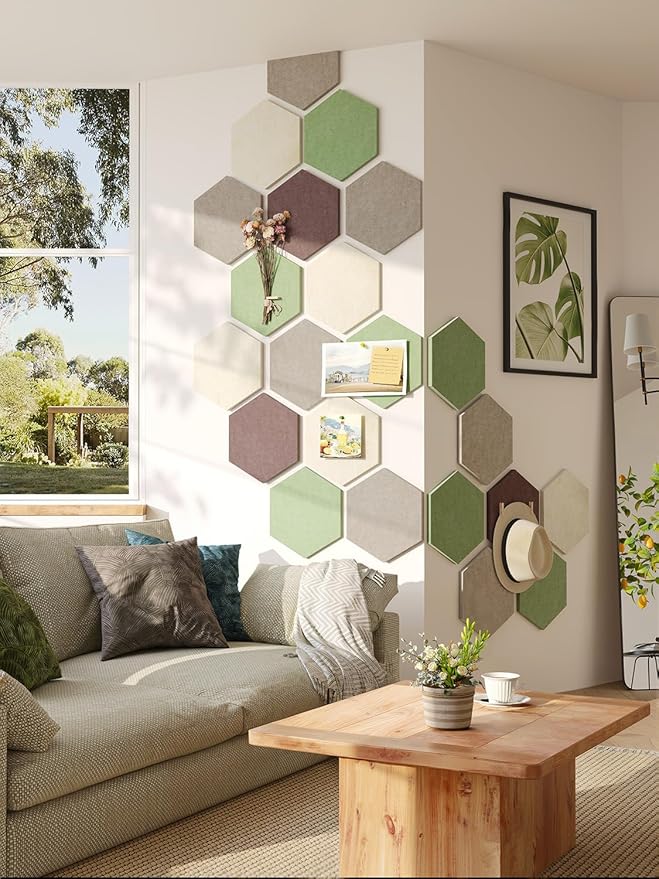 8 Pack Hexagon Felt Bulletin Board Tiles - 11.8" Large Thick Pin Board for Walls with 30 Push Pins, DIY Boards for Office Home School Decor, Aesthetic Hex Cork Board Alternative