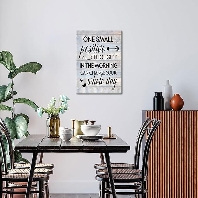 Farmhouse Inspirational Wall Decor for Home Decoration – One Small Positive Thought in the Morning Quote Picture Canvas Prints, Motivational Wall Art for Living Room Bedroom 16x24 inch Framed