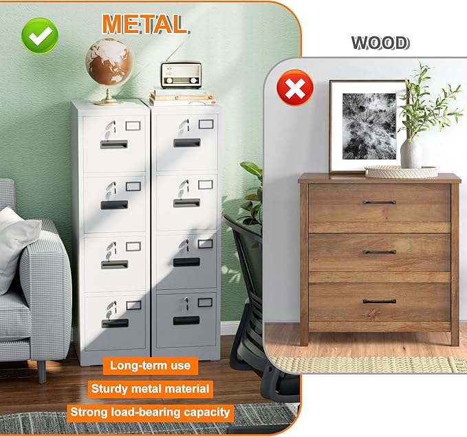 4 Drawer File Cabinet, Metal Vertical Office Filing Cabinet with 4 Drawers, Name Card Holder for A4 Letter/Legal Size, Assembly Required