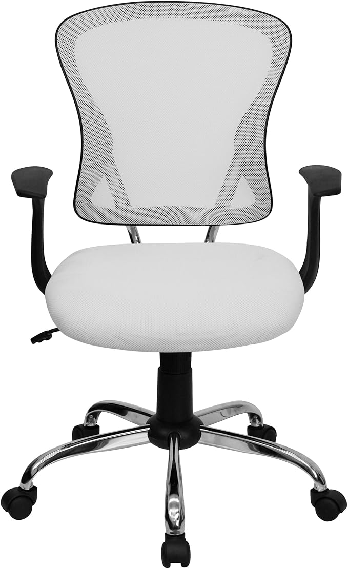 Flash Furniture Alfred Mid-Back White Mesh Swivel Task Office Chair with Chrome Base and Arms