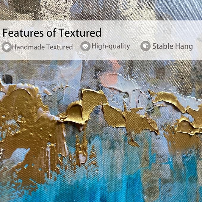 Arjun Abstract Canvas Wall Art for Mens Room, Gold Mountain Hand Painted Textured Living Room Wall Decor Picture, Extra Large Bedroom Painting Artwork Framed Home Office Wall Decor 58"x29"