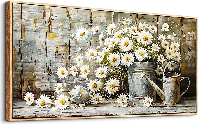 PHAOHUAXM Large Canvas Wall Art For Living Room Wall Decoration Printing Artwork Retro White Flower Dining Room Bedroom Bathroom Kitchen Wall Painting Home Decoration Aesthetics 30x60 In Wood Frame