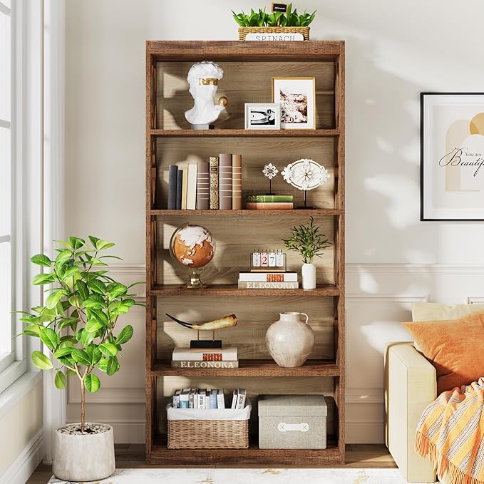 Tribesigns 6-Tier Bookcase, 70-Inch Tall Freestanding Bookshelf with Storage Shelves, Open Bookcase Wood Display Shelving Unit for Living Room Bedroom, 2PCS