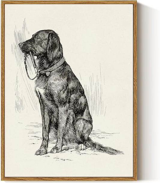 ARPEOTCY Vintage Framed Canvas Wall Art, Dog Art Print for Home Decor, Rustic Country Animal Bathroom Wall Art, Living Room, Bedroom, Office Decor Aesthetic(12x16 Inch)