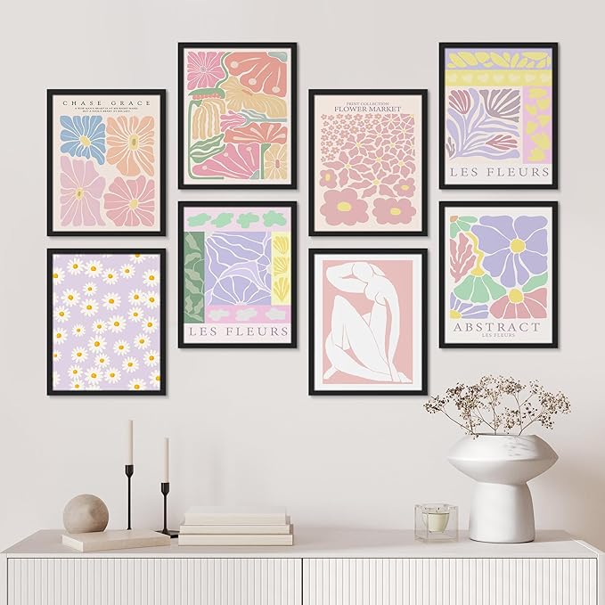 SIGNWIN Framed Poster Wall Art Set of Colorful Botanical Flower Daisy Rose for Living Room, Bedroom, Office - 11"x14"x 8 Black