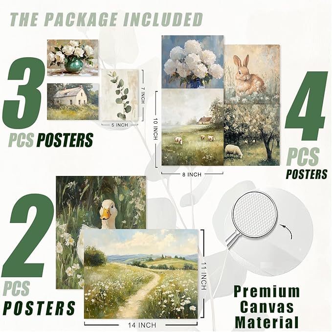 KBKBART 9pcs French Decor For Home - Country French Wall Art Posters, Easter Bunny Goose Pictures,Vintage Art Gallery Wall Prints Landscape Painting For Bedroom Decor(Unframed)