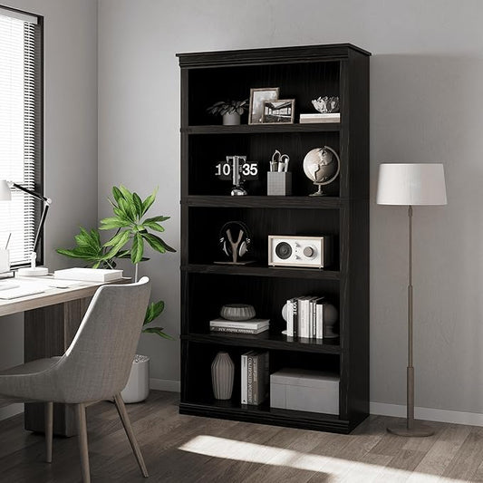 GarveeHome 5 Tier Farmhouse Bookcase, 67.4" Tall Book Shelf with Storage, Wooden Bookshelves 5 Shelf Display Shelves for Home Office(67.4" H x 31.5" W x 12.8" D) (Black, 67.4" H x 31.5" W x 12.8" D)